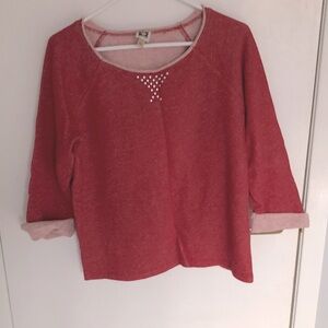 Anne Klein Women's Red Top with Studded Detail Size Large Mid sleeve